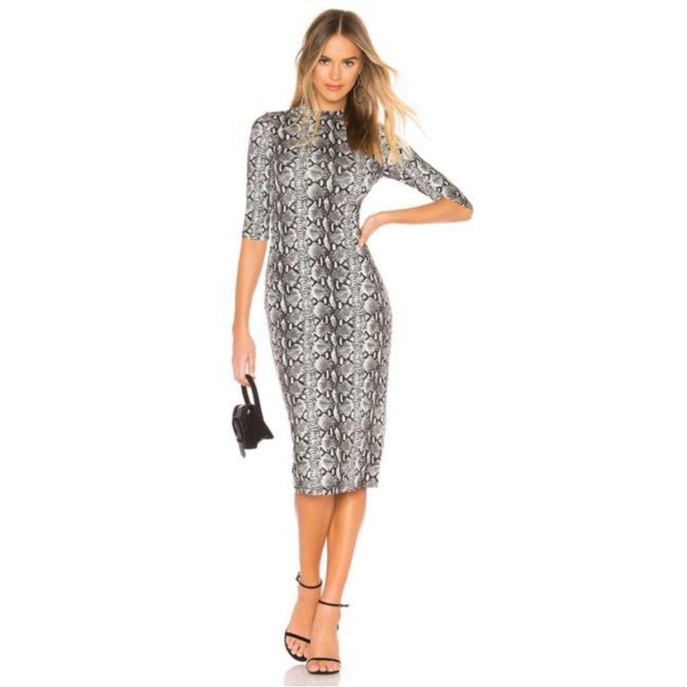 Snake Print Midi Dress in Black & White